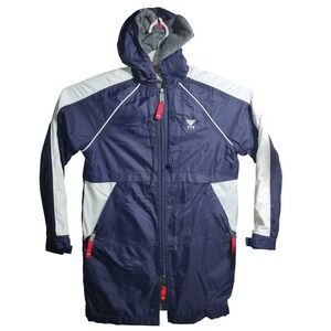 TYR Alliance Parka Navy Blue White Fleece Lined Hooded Swim Parka Medium